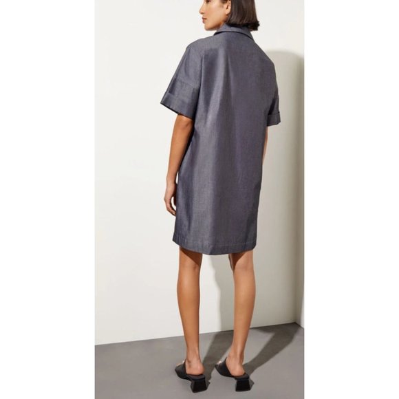 Ming Wang Side Pocket A Line Chambray Shirt Dress XL Dark Denim $195 Washable - Picture 9 of 16
